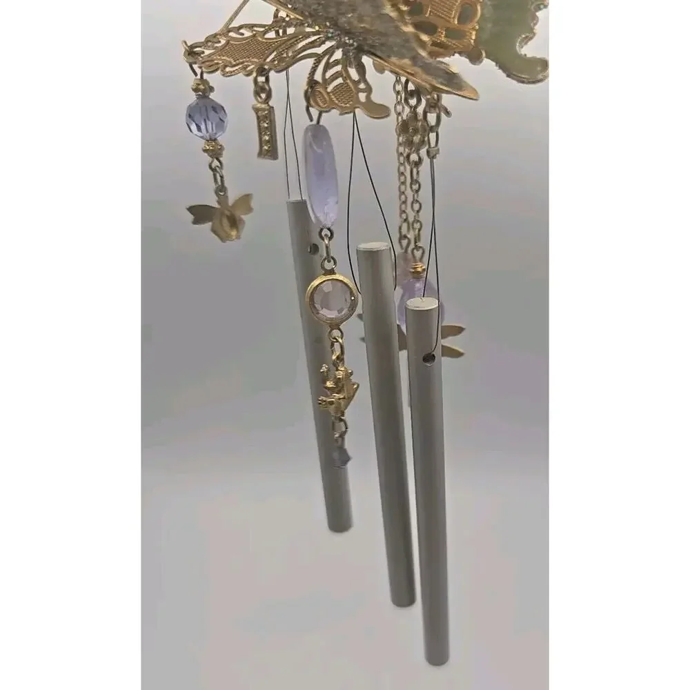 Kirks Folly Rhinestones Enamel Glitter Butterfly Fairy Wind Ornament Chime PB103
